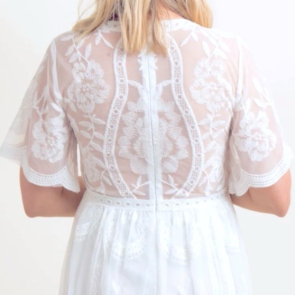 Pink Blush Lace Maternity White Maxi Dress with Sheer Flutter Sleeves - Picture 6 of 10